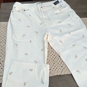 Abercrombie & Fitch Cream Straight Leg Jeans with Floral Design